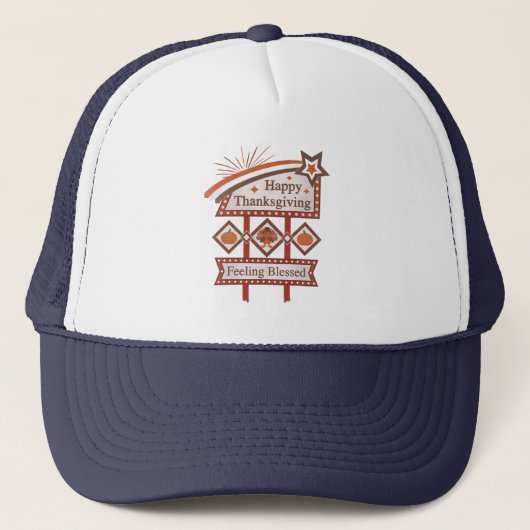 Happy Thanksgiving Gezegend Retro Teken Trucker Pet (Voorkant)