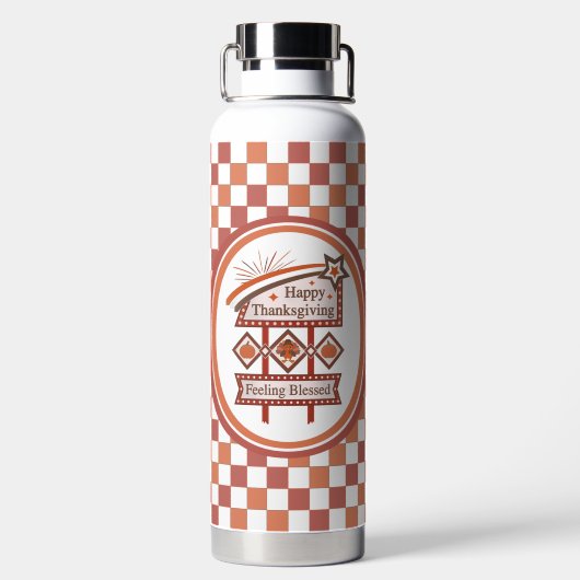 Happy Thanksgiving Gezegend Retro Teken Waterfles (Achterkant)