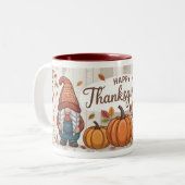 Happy Thanksgiving Gnomes en pompoenen Herfst Herf Tweekleurige Koffiemok (Voorkant links)