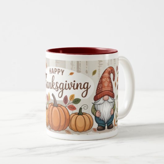 Happy Thanksgiving Gnomes en pompoenen Herfst Herf Tweekleurige Koffiemok (Voorkant rechts)