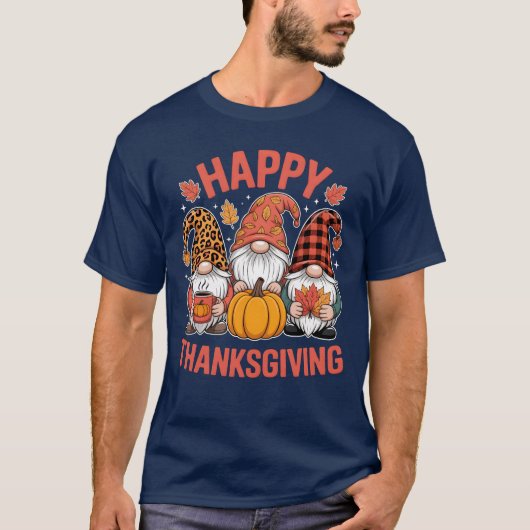 Happy Thanksgiving Gnomes Schattigee koffie en pom T-shirt (Voorkant)