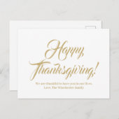 Happy Thanksgiving Gold aangepaste script elegant Briefkaart (Voorkant / Achterkant)