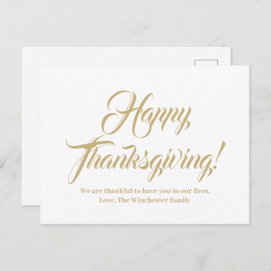 Happy Thanksgiving Gold aangepaste script elegant Briefkaart (Voorkant / Achterkant)