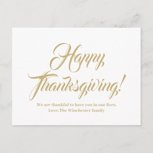 Happy Thanksgiving Gold aangepaste script elegant Briefkaart (Voorkant)