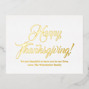 Happy Thanksgiving Gold aangepaste script elegant Folie Feestdagen Briefkaart