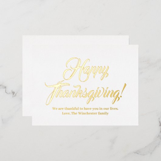 Happy Thanksgiving Gold aangepaste script elegant Folie Feestdagen Briefkaart (Voorkant / Achterkant)