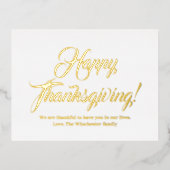 Happy Thanksgiving Gold aangepaste script elegant Folie Feestdagen Briefkaart (Voorkant)