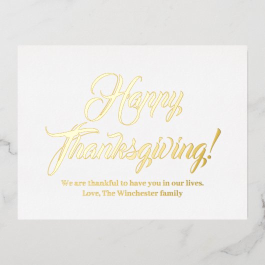 Happy Thanksgiving Gold aangepaste script elegant Folie Feestdagen Briefkaart (Voorkant)