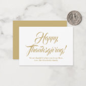 Happy Thanksgiving Gold aangepaste script elegant Notitiekaartje (Voorkant / Achterkant in situ)