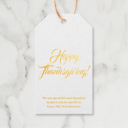 Happy Thanksgiving Gold kraft aangepaste tekst ele Cadeaulabels (Voorkant)