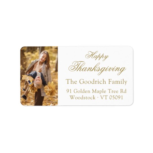 Happy Thanksgiving Gold Photo Retouradres Etiket (Voorkant)