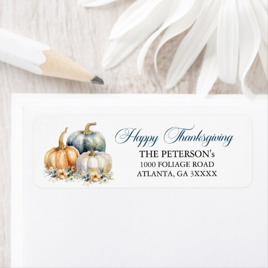 Happy Thanksgiving Gold pompoenen retouradres Etiket (Insitu)