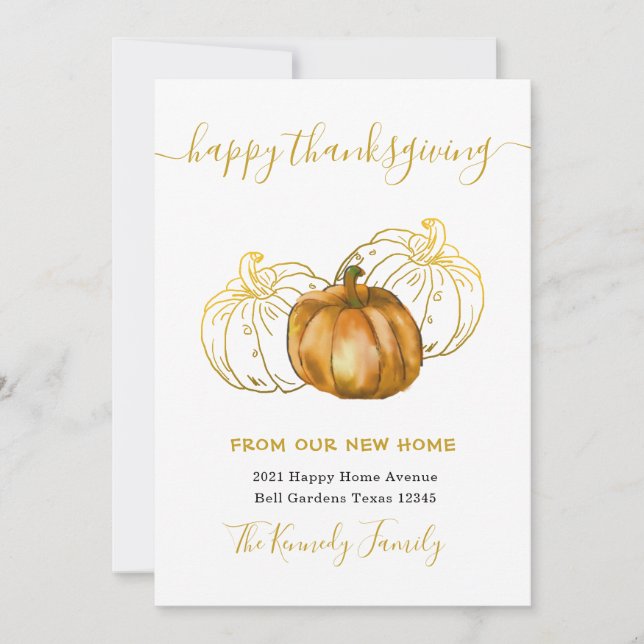 Happy Thanksgiving Gold Pumpkin New Home Address (Voorkant)