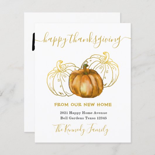 Happy Thanksgiving Gold Pumpkin - Nieuw thuisadres (Voorkant / Achterkant)