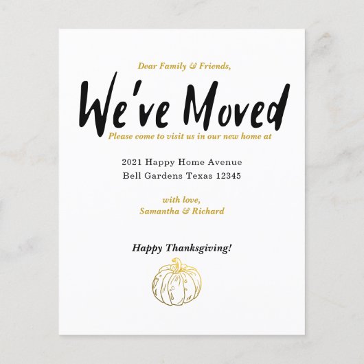 Happy Thanksgiving Gold Pumpkin - Nieuw thuisadres (Achterkant)