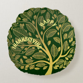 Happy Thanksgiving Gold Tree of Life Greenery Cute Rond Kussen
