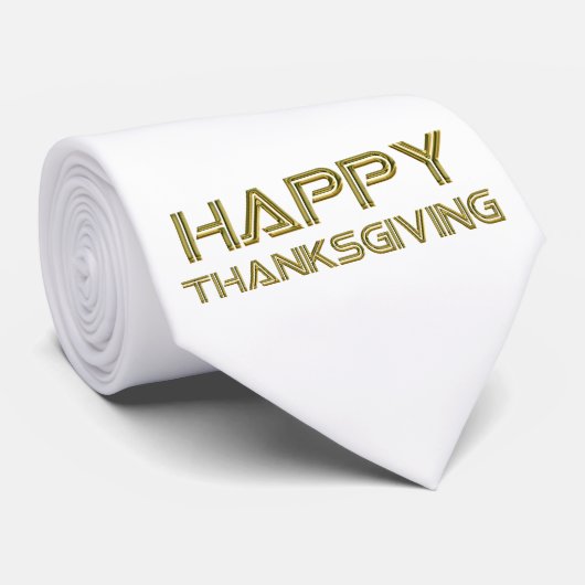 Happy Thanksgiving Gold Typografie White Elegant Stropdas (Opgerold)