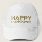 Happy Thanksgiving Gold Typografie White Elegant Trucker Pet (Voorkant)