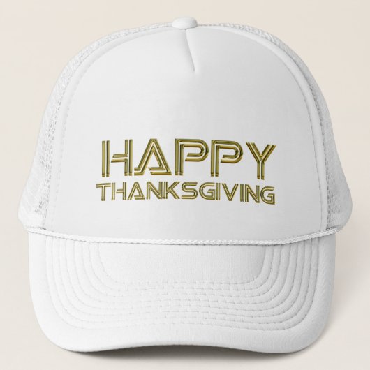 Happy Thanksgiving Gold Typografie White Elegant Trucker Pet (Voorkant)