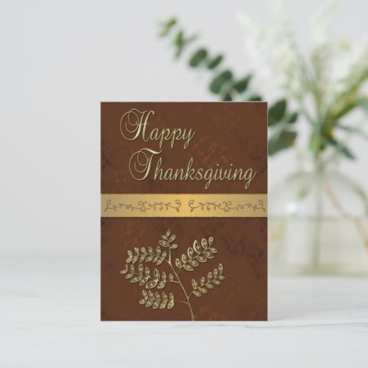 Happy Thanksgiving Golden Leaves - Briefkaart (Staand voorkant)