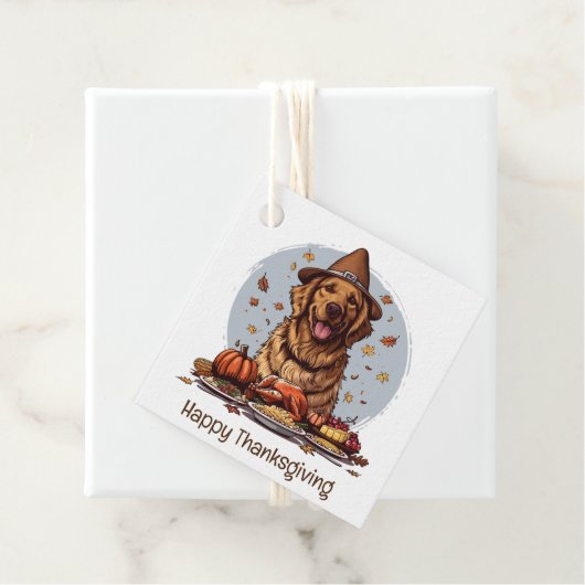 Happy Thanksgiving Golden Retriever Dog Bedankjes Labels (In situ)