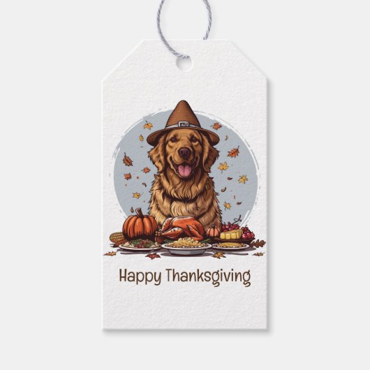 Happy Thanksgiving Golden Retriever Dog Cadeaulabel (Voorkant)