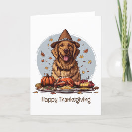 Happy Thanksgiving Golden Retriever Dog Feestdagen Kaart