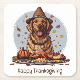 Happy Thanksgiving Golden Retriever Dog Kartonnen Onderzetters