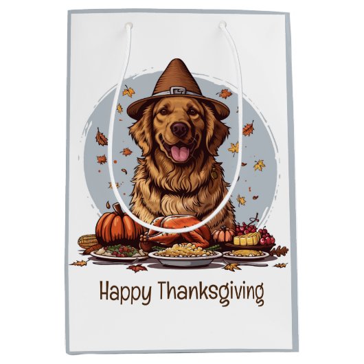 Happy Thanksgiving Golden Retriever Dog Medium Cadeauzakje (Voorkant)