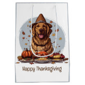 Happy Thanksgiving Golden Retriever Dog Medium Cadeauzakje (Achterkant)