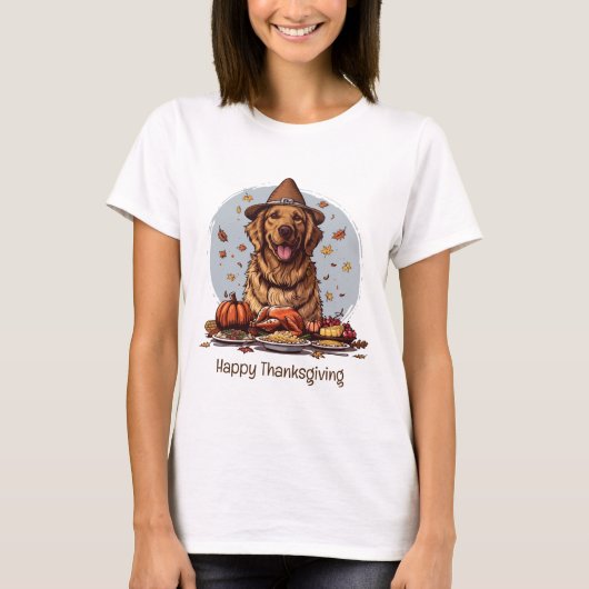 Happy Thanksgiving Golden Retriever Dog T-shirt (Voorkant)