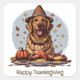 Happy Thanksgiving Golden Retriever Dog Vierkante Sticker