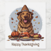 Happy Thanksgiving Golden Retriever Dog Wijn Etiket (Enkel label)