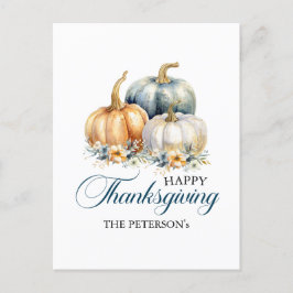 Happy Thanksgiving Goud Sinaasappel Blauwe Pompoen Briefkaart