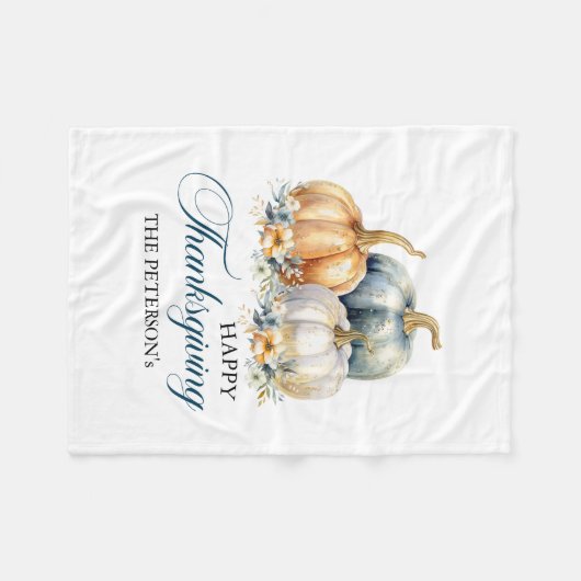 Happy Thanksgiving Goud Sinaasappel Blauwe Pompoen Fleece Deken (Voorkant (Horizontaal))