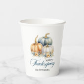 Happy Thanksgiving Goud Sinaasappel Blauwe Pompoen Papieren Bekers (Achterkant)