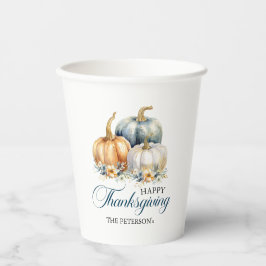 Happy Thanksgiving Goud Sinaasappel Blauwe Pompoen Papieren Bekers