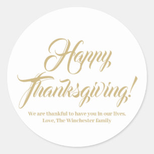 Happy Thanksgiving goude tekst van het douanemanus Ronde Sticker