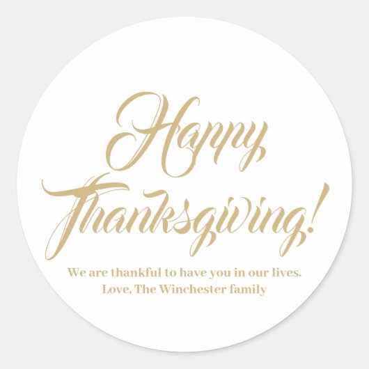 Happy Thanksgiving goude tekst van het douanemanus Ronde Sticker (Voorkant)