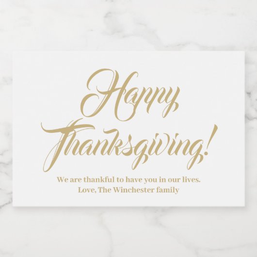 Happy Thanksgiving goude tekst van het douanemanus Voedselcontainer Etiket (Enkel label)
