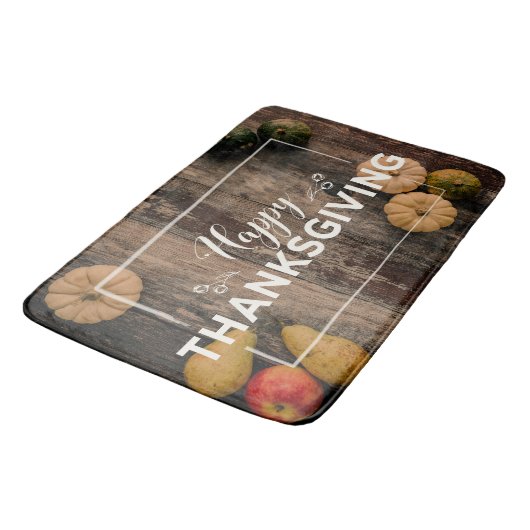Happy Thanksgiving Gourds op Rustic Wood Badmat (Gekanteld)