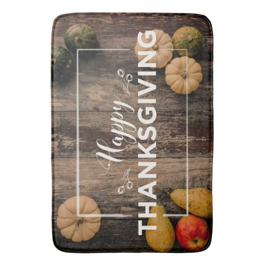 Happy Thanksgiving Gourds op Rustic Wood Badmat (Voorkant Verticaal)