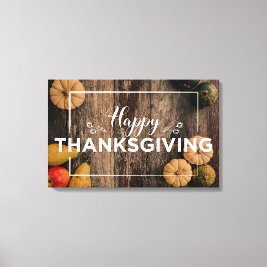 Happy Thanksgiving Gourds op Rustic Wood Canvas Afdruk (Voorkant)