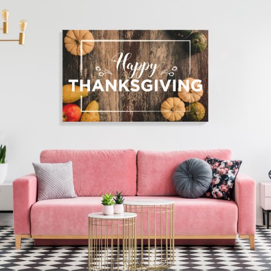 Happy Thanksgiving Gourds op Rustic Wood Canvas Afdruk (Insitu (Woonkamer))