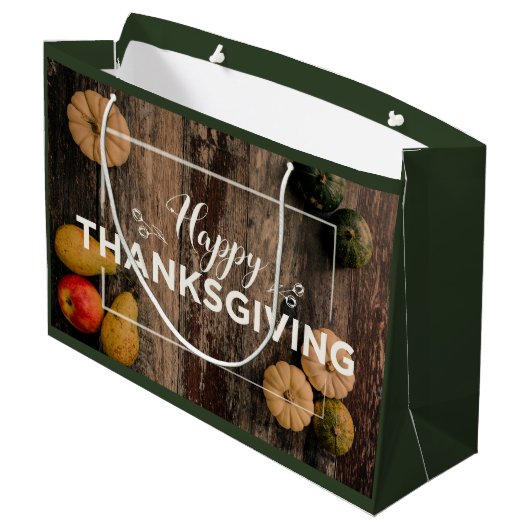 Happy Thanksgiving Gourds op Rustic Wood Groot Cadeauzakje (Achterkant Gekanteld)