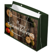 Happy Thanksgiving Gourds op Rustic Wood Groot Cadeauzakje (Voorkant Gekanteld)