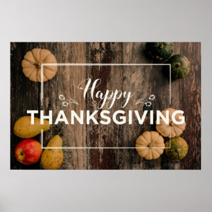 Happy Thanksgiving Gourds op Rustic Wood Poster