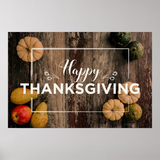 Happy Thanksgiving Gourds op Rustic Wood Poster (Voorkant)