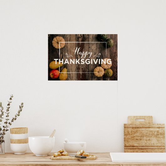 Happy Thanksgiving Gourds op Rustic Wood Poster (Keuken)