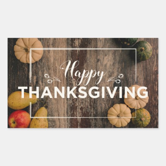 Happy Thanksgiving Gourds op Rustic Wood Rechthoekige Sticker (Voorkant)